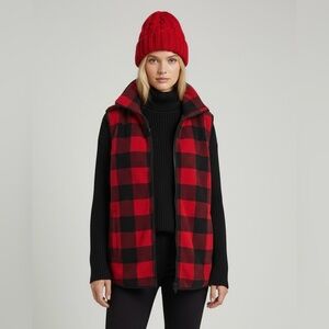Chaps Ralph Lauren Fleece Vest Buffalo Plaid Full Zip‎ Red Black Size XL